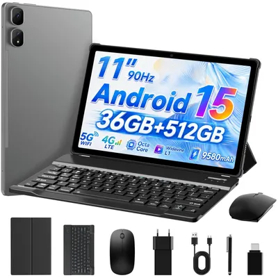 Produktbild von Android 15 Tablet mit 36GB RAM+512GB ROM TF 1TB 4GLTE+5G WiFi IPS 2000×1200 9580mAh Octa-Core 13MP+8MP Widevine L1 BT 5 GPS GMS Tablet Grau 11 Zoll