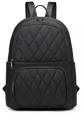 Produktbild von Rucksack für Damen Schwarz, gesteppter Nylon-Tagesrucksack für Arbeit, Stadtbummel und tägliche Nutzung, Itaca