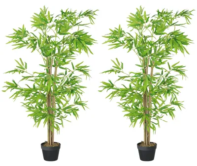 Image de Lot de 2 bambous artificiels Hauteur 1,5 m 644 Feuilles denses ršŠalistes Pot Inclus Noir avec Lichen Vert