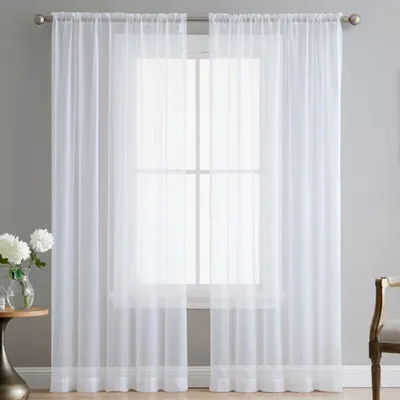 Produktbild von 2er Set Sheer Voile Vorhang mit Ösen Transparente Gardine aus Voile Polyester Ösenschal Transparent Wohnzimmer Luftig Dekoschal für Schlafzimmer 140 X 225 cm (B x H), Grommet Top Weiß