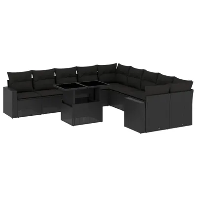 Produktbild von Modulare 11-tlg. Garten-Sofagarnitur, verstellbarer Tisch, Poly Rattan Schwarz, UV-beständig, mit abnehmbaren Kissenbezügen
