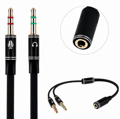 Immagine prodotto di Jumadas Adattatore audio splitter – Connettore jack da 3,5 mm – Adattatore splitter a 4 poli per cuffie e microfono – Colore nero