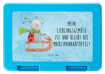 Produktbild von Mr. & Mrs. Panda Bentobox Smörle Rodeln - Eisblau - Geschenk, Marzipan, Weihnachtsdeko, Bento Box, Snackbox, Frischhaltedose, Schlittenfahren, Winter, Lunchbox, Essensbox