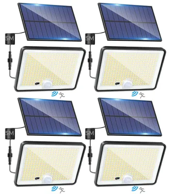4 Solarleuchten mit Bewegungsmelder, 342 LEDs, IP65, Fernbedienung