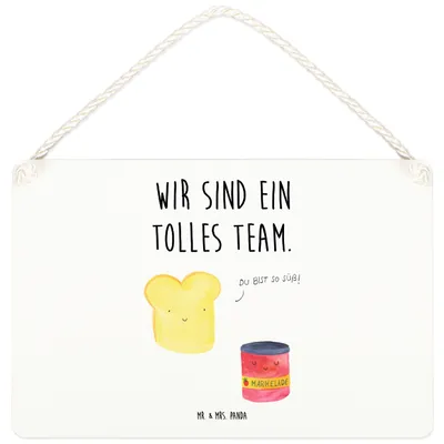 Produktbild von Mr. & Mrs. Panda Schild Toast Marmelade DIN A4 - Weiß - Geschenk, Wandbild Holz, Dreamteam, holzbild, Türschild, Süß, Toastbrot, wandtafel, Dekobrett, Brot