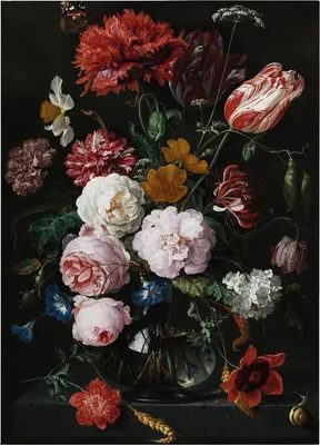 Produktbild von Leinwandbild Blumen Floral 70 x 50 cm - Wandbild Bunt Schwarz - Keilrahmen Natur Wohnzimmerdeko Wanddeko Wandgemälde