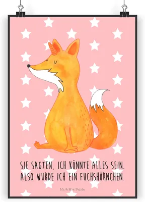 Produktbild von Mr. & Mrs. Panda Bild Einhorn Wunsch DIN A5 - Rot Pastell - Geschenk, wanddeko, Wandbild, Unicorns, drucke, Plakat, Wanddekoration, Füchse, Einhörner, Fuchshörnchen