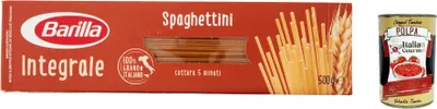 Produktbild von Barilla Integrale Spaghettini – Vollkorn Hartweizennudeln, dünne Spaghetti – 100% Vollkorn, ballaststoffreich – al dente 5 Min – ideale Form für Saucen & Pesto 20x 500 g + Italian Gourmet polpa 400g