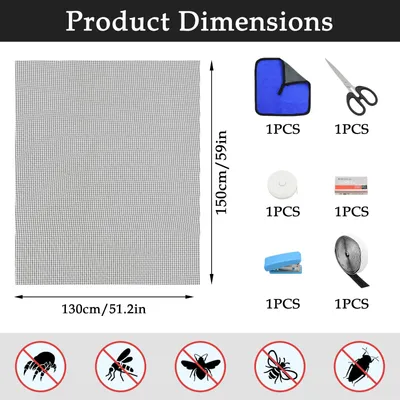 Imagen del producto de Malla antiinsectos para ventanas, 130x150 cm, color , cortable, sin necesidad de taladrar, con sistema de cierre mediante velcro