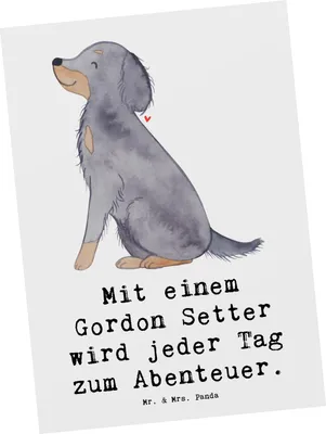 Produktbild von Mr. & Mrs. Panda Postkarte Gordon Setter Abenteuer - Weiß - Geschenk, Hunderasse, Hunderassen Vielfalt, Hunde, bewegungsfreudig, Eigenschaften, Grußkarte, spruchkarte