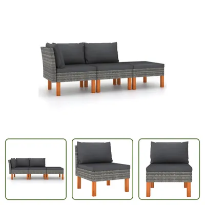 Immagine prodotto di The Living Store Set da giardino 3 pezzi in poly rattan e legno massiccio eucalipto