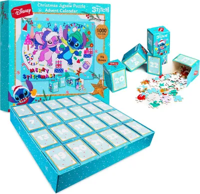 Produktbild von Disney Stitch Adventskalender 2025 für Kinder & Erwachsene, 24 Türchen, 1000 Teile Puzzle, Weihnachtskalender, Geschenkidee, Disney Lizenzierte Puzzle