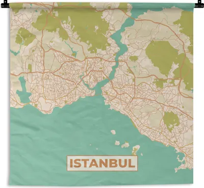 Produktbild von MuchoWow® Wandteppich Wandbehang Karte - Istanbul - Stadtplan - Vintage 120x120 cm Tapisserie Dekoration Wandtuch - Modern - Baumwollgewebe