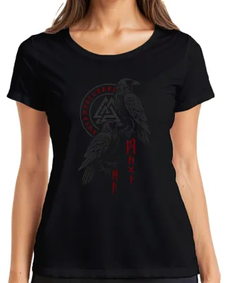 Immagine prodotto di Maglietta da donna Viking Raven Odin Raven Hugin Munin Nordic Runes Valknut, nero, 3XL
