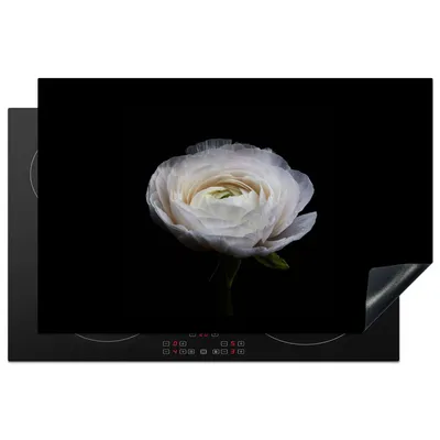 Produktbild von KitchenYeah© Herdabdeckplatte Blume - Schwarz - Weiß , 80x52cm, Küche Deko, Glaskeramikkochfeld Herdabdeckung, Abdeckplatte fùr Kochfeld
