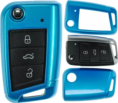Produktbild von Auto Schlüssel Kunststoff Hülle ABS Plastik Schutz Cover Blau kompatibel mit VW Golf 7 Polo Seat Leon Skoda Superb Octavia Klappschlüssel