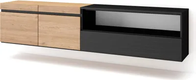 Produktbild von TV-Schrank, Lowboard, 200x35x45cm, Für TV-Geräte bis zu 80", Hängend, Eiche und Schwarz