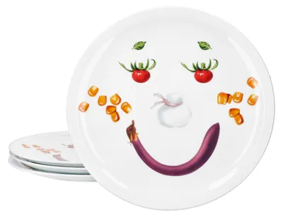 Produktbild von 4er Set Smiley Pizzateller Ø30,5cm Servier-Platte Gesicht Porzellan
