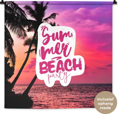 Produktbild von MuchoWow® Wandteppich Wandbehang Sommer - Rosa - Palme - Sprichwörter 90x90 cm Tapisserie Dekoration Wandtuch - Wandaufhänger