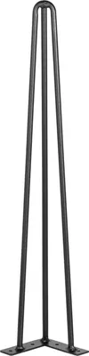 A black metal table leg with three prongs and a mounting plate.