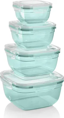 Image de Set de quatre boîtes à provisions carrées vert menthe avec couvercle hermétique