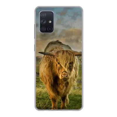 Produktbild von MuchoWow® Handyhülle Schutzhülle Hülle für Samsung Galaxy A51 Schottischer Highlander - Gras - Berg Silikon Softcase Handy Hülle - Schutzabdeckung