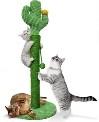 Produktbild von Famanu Kratzsäule Kaktusform, natürliches Design mit Sisal und Spielzeugball - Grün