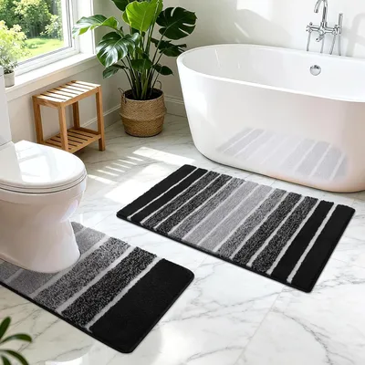 Image de Tapis de bain, ensemble de 2 pièces, antidérapant, absorbant, dimensions 45x65 cm + 50x60 cm, pour salle de bain