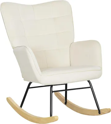 Image de Fauteuil à bascule - Fauteuil à bascule avec accoudoirs - Fauteuil d'allaitement - Fauteuil en velours - Beige - Velours doux