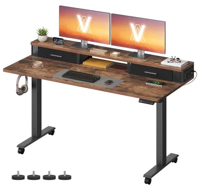 Produktbild von VASAGLE Höhenverstellbarer Schreibtisch elektrisch, 140 x 60 cm – Vintagebraun