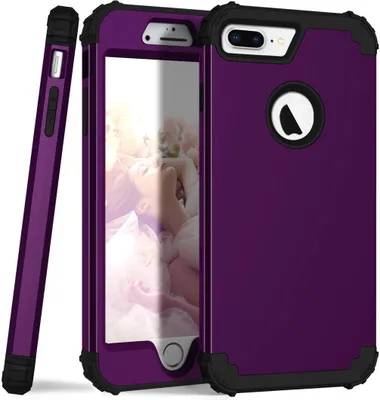 Produktbild von iPhone 8 Plus Hülle, LaimTop Heavy Duty 3 in 1 Hybrid Hart PC Flexibel TPU Silikon Stossfest Kratzfest Tasche Schutzhülle für iPhone 7 Plus / 8 Plus Lila