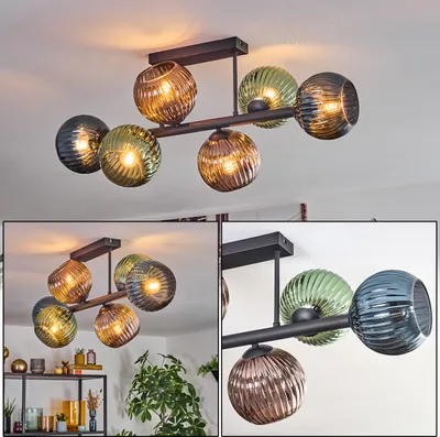 Produktbild von Cesaro Deckenlampe aus Metall/Riffelglas in Schwarz/Blau/Grün/Kupfer