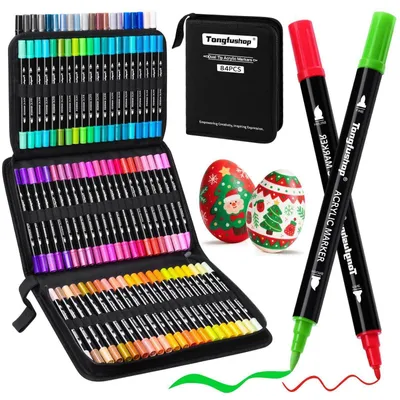 Immagine prodotto di Set di pennarelli acrilici, 84 colori, punta doppia, resistenti all'acqua, ad asciugatura rapida, ideali per vetro, legno, Vetroceramica, tela