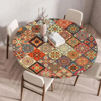 Produktbild von Runde Tischdecke Outdoor mit Gummizug 110 cm Polyester wetterfest abwaschbar