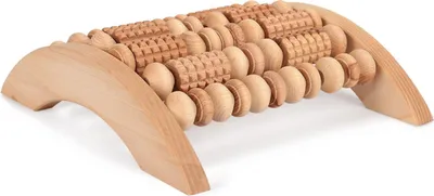 Produktbild von Habys Holz-Fußmassageroller | Aus Buchenholz | 6 Rollen | Fußreflexzonenmassage | Entspannung | Massiv | Für beide Füße | 29x24,5 cm