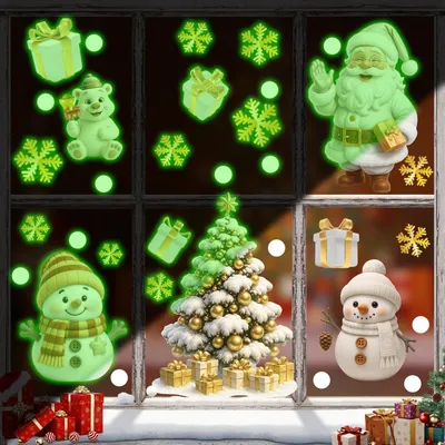 Immagine prodotto di Adesivi per finestre, Natale, pupazzo di neve, albero di Natale luminoso, renna, decorazioni, camera dei bambini, camera da letto