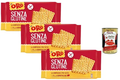 Produktbild von Saiwa Italian Gourmet Bundle Glutenfreie Butterkekse 3x 200g + Italian Gourmet Polpa Gratis – Italienische Senza Glutine Kekse, 6 Einzelportionen pro Packung, Frühstückskekse & Kaffeegebäck 600g