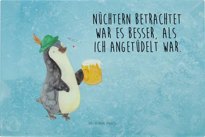 Produktbild von Mr. & Mrs. Panda Glas Schneideplatte Pinguin Bier - Eisblau - Geschenk, schneidunterlage, Küchenbrett, Betrunken, , Pinguine, Glasschneidebrett, Schneidebrett