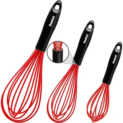 Productafbeelding van Siliconen garde set, 3 stuks, rood, 21 cm, 26 cm, 30 cm, hittebestendig, geschikt voor pannen met anti-aanbaklaag