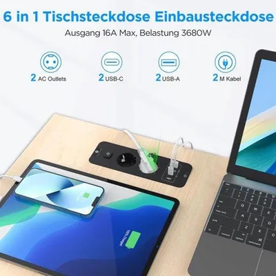 Obrázek produktu pro Zásuvka do omítky, 2 zásuvky, s USB-C PD 20W, instalační proud 4000W