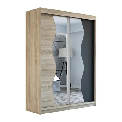 Produktbild von Schwebetürenschrank, 2-türig Schrank RIMA 160 cm (mit Spiegel) (Sonoma / sonoma / schwarz)