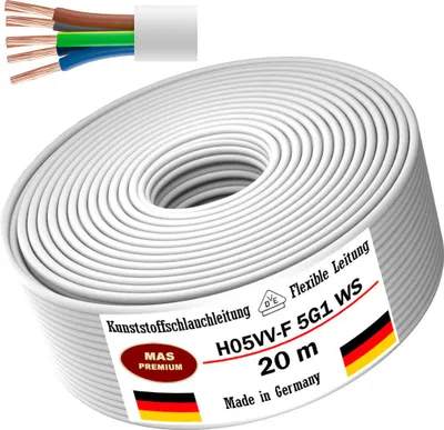 Obrázok produktu pre 20m plastový hadicový kábel H05VV-F 5G1 biely flexibilný kábel pre spotrebiče