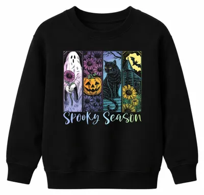 Immagine prodotto di Felpa con cappuccio a tema Halloween, con zucca e pipistrello nero, per bambini, colore nero, taglia 128