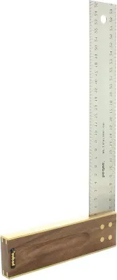 Image de Couteau de menuisier de 400 mm avec manche en bois - angle droit à 90 degrés - planche à découper en acier brut de 45 mm - carrée