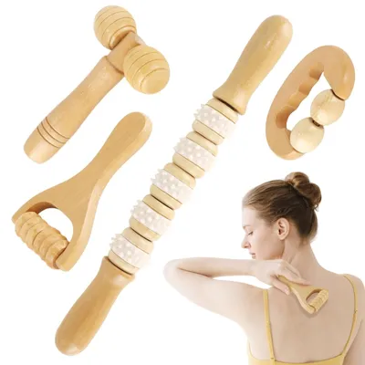 Produktbild von 4-in-1 Massageroller aus Holz zur Muskelentspannung