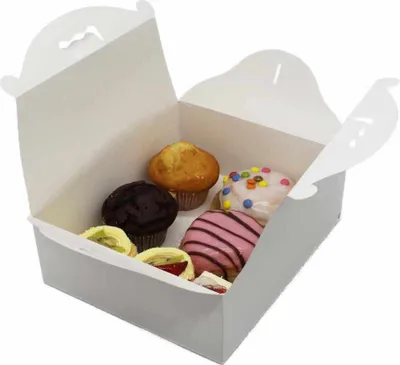 Produktbild von 25 Stück Konditorbox mit Griff, weiß, 26x22x9cm, XL | Kuchenkarton, Tortenkarton