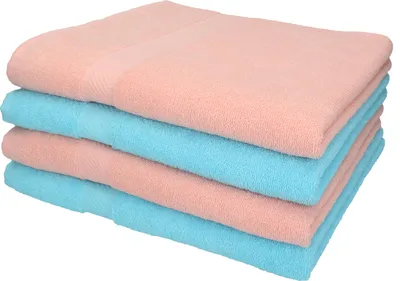 Produktbild von Betz 4 Stück Duschtücher Set Duschtuch Duschhandtuch Strandlaken Badetuch Palermo 100% Baumwolle Größe 70 x 140 cm Farbe apricot und türkis