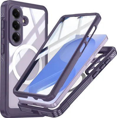 Immagine prodotto di Custodia per Samsung Galaxy S26, compatibile con MagSafe, protezione completa a 360° con cover posteriore trasparente e pellicola protettiva per il display Viola