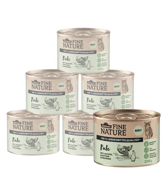 Produktbild von Dehner Fine Nature Katzenfutter, Nassfutter getreidefrei, für ausgewachsene Katzen, Pute, 6 x 200 g Dose (1.2 kg)