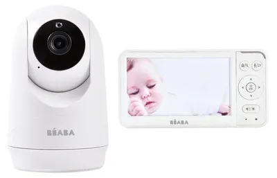 Zdjęcie produktu dla BÉABA, Babyphone z kamerą Zen Plus, obracana o 360°, 5-calowy ekran HD, tryb nocny, funkcja interkomu, termometr, 8 kołysanek, zasięg 300 m, czas pracy 20 godzin, możliwość podłączenia 4 kamer, kolor biały